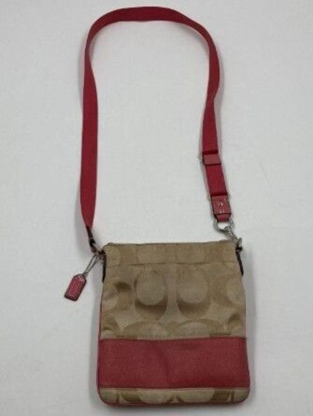 Coach Signature Canvas Crossbody Bag with Red Strap